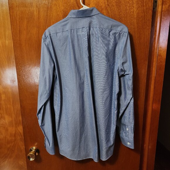 Men's 16 1/2 36 Slim L.L. Bean Blue/White Stripe Long Sleeve Button Down Shirt - Picture 9 of 9